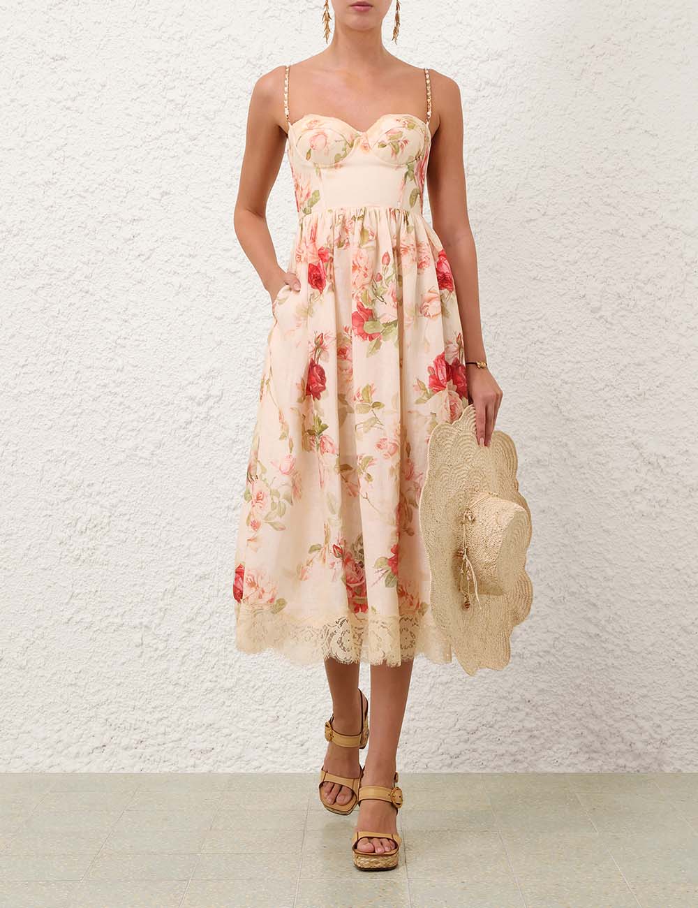white christmas dresses Creme Floral Roselight Picnic Dress– Boutique Calia